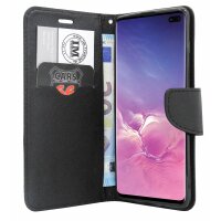 cofi1453® Buch Tasche "Fancy" kompatibel mit SAMSUNG GALAXY S10 PLUS (G975F) Handy Hülle Etui Brieftasche Schutzhülle mit Standfunktion, Kartenfach Schwarz