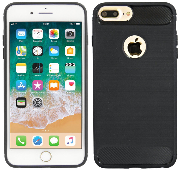 cofi1453® Silikon Hülle Carbon kompatibel mit iPhone 7 PLUS TPU Case Soft Handyhülle Cover Schutzhülle Schwarz