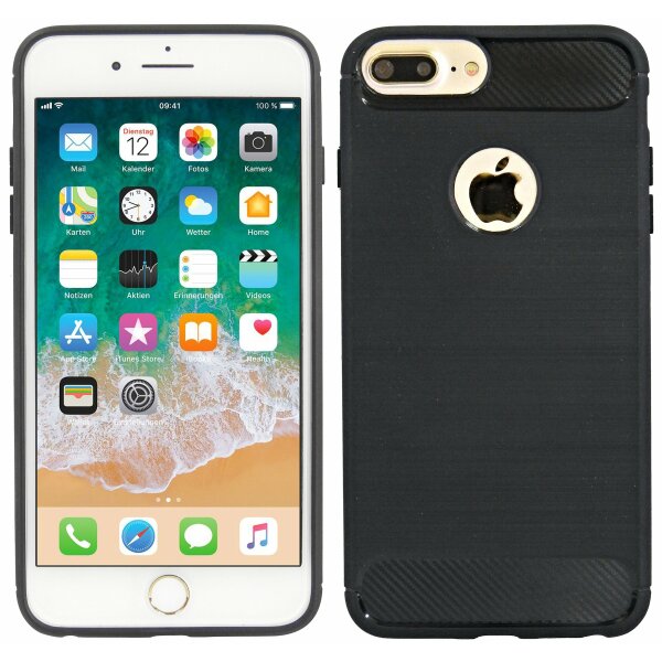 cofi1453® Silikon Hülle Carbon kompatibel mit iPhone 7 PLUS TPU Case Soft Handyhülle Cover Schutzhülle Schwarz