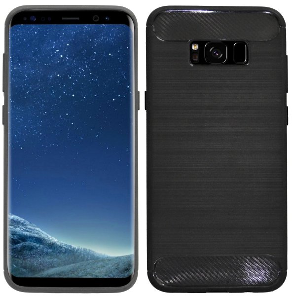 cofi1453® Silikon Hülle Carbon kompatibel mit Samsung Galaxy S8 PLUS (G955F) TPU Case Soft Handyhülle Cover Schutzhülle Schwarz