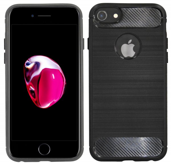 cofi1453® Silikon Hülle Carbon kompatibel mit iPhone 7 TPU Case Soft Handyhülle Cover Schutzhülle Schwarz