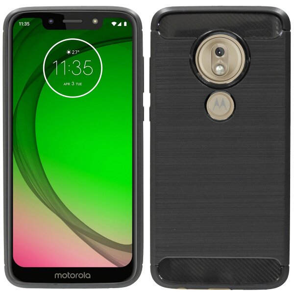 cofi1453® Silikon Hülle Carbon kompatibel mit MOTOROLA MOTO G7 PLAY TPU Case Soft Handyhülle Cover Schutzhülle Schwarz