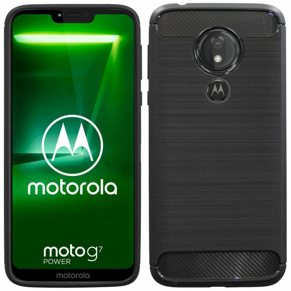 cofi1453® Silikon Hülle Carbon kompatibel mit MOTOROLA MOTO G7 POWER TPU Case Soft Handyhülle Cover Schutzhülle Schwarz