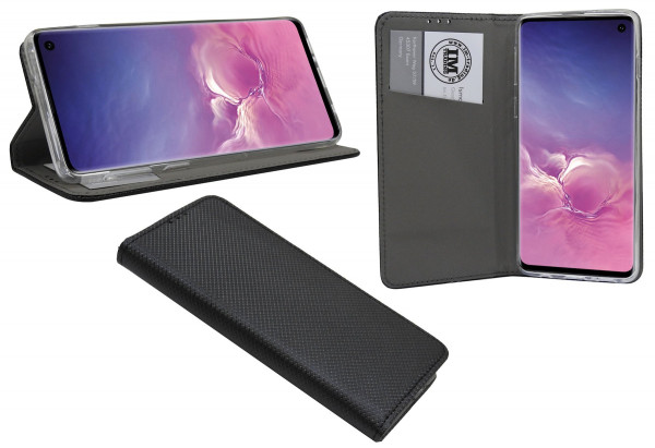 cofi1453® Buch Tasche "Smart" kompatibel mit Samsung Galaxy S10 G973F Handy Hülle Etui Brieftasche Schutzhülle mit Standfunktion, Kartenfach Schwarz