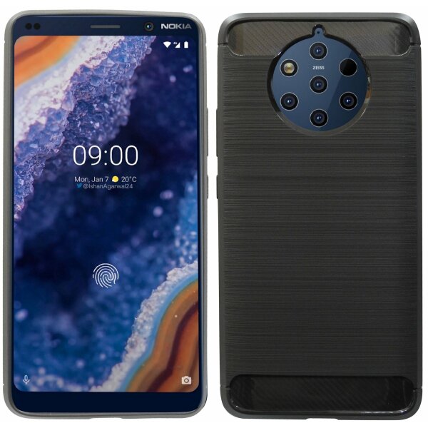 cofi1453® Silikon Hülle Carbon kompatibel mit NOKIA 9 PureView TPU Case Soft Handyhülle Cover Schutzhülle Schwarz