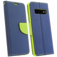 cofi1453® Buch Tasche "Fancy" kompatibel mit SAMSUNG GALAXY S10 (G973F) Handy Hülle Etui Brieftasche Schutzhülle mit Standfunktion, Kartenfach Blau-Grün