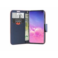 cofi1453® Buch Tasche "Fancy" kompatibel mit SAMSUNG GALAXY S10 (G973F) Handy Hülle Etui Brieftasche Schutzhülle mit Standfunktion, Kartenfach Rot-Blau