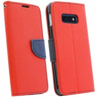 cofi1453® Buch Tasche "Fancy" kompatibel mit SAMSUNG GALAXY S10e (G970F) Handy Hülle Etui Brieftasche Schutzhülle mit Standfunktion, Kartenfach Rot-Blau