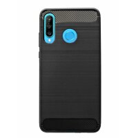 cofi1453® Silikon Hülle Carbon kompatibel mit HUAWEI P30 LITE Case TPU Soft Handyhülle Cover Schutzhülle Schwarz