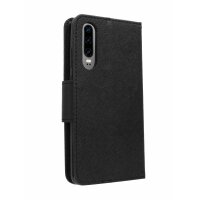 cofi1453® Buch Tasche "Fancy" kompatibel mit HUAWEI P30 Handy Hülle Etui Brieftasche Schutzhülle mit Standfunktion, Kartenfach Schwarz