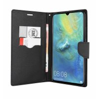 cofi1453® Buch Tasche "Fancy" kompatibel mit HUAWEI MATE 20X Handy Hülle Etui Brieftasche Schutzhülle mit Standfunktion, Kartenfach Schwarz