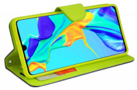 cofi1453® Buch Tasche "Fancy" kompatibel mit HUAWEI P30 Handy Hülle Etui Brieftasche Schutzhülle mit Standfunktion, Kartenfach Blau-Grün (2-Farbig)