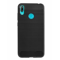 cofi1453® Silikon Hülle Carbon kompatibel mit HUAWEI Y7 2019 Case TPU Soft Handyhülle Cover Schutzhülle Schwarz