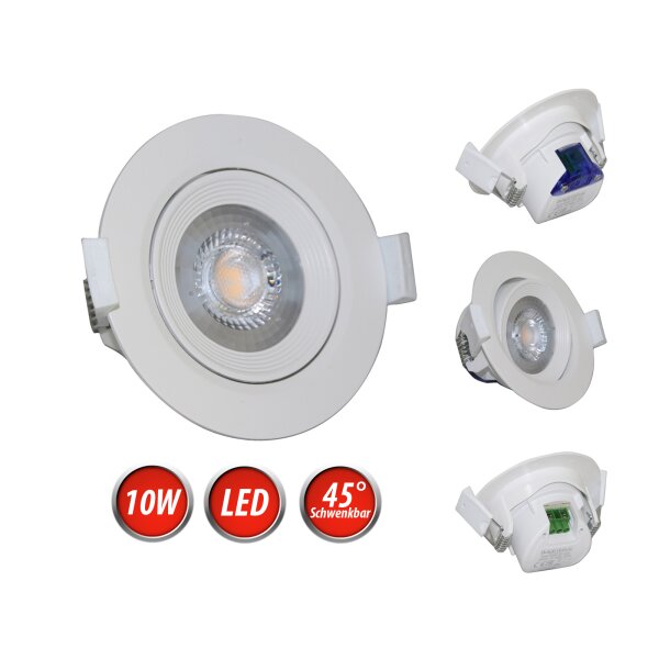 LED 10W COB Spot Einbauleuchte 800 Lumen Einbaustrahler Ø120mm Rund 45° Grad Schwenkbar Deckenleuchte Weiß