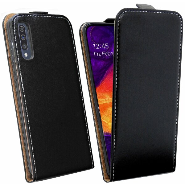 cofi1453® Flip Case kompatibel mit SAMSUNG GALAXY A50 (A505F) Handy Tasche vertikal aufklappbar Schutzhülle Klapp Hülle Schwarz