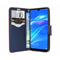 cofi1453® Buch Tasche "Fancy" kompatibel mit HUAWEI Y7 2019 Handy Hülle Etui Brieftasche Schutzhülle mit Standfunktion, Kartenfach Rot-Blau