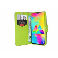 cofi1453® Buch Tasche "Fancy" kompatibel mit SAMSUNG GALAXY M20 (M205FD) Handy Hülle Etui Brieftasche Schutzhülle mit Standfunktion, Kartenfach Blau-Grün