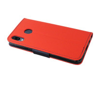 cofi1453® Buch Tasche "Fancy" kompatibel mit SAMSUNG GALAXY M20 (M205FD) Handy Hülle Etui Brieftasche Schutzhülle mit Standfunktion, Kartenfach Rot-Blau