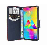 cofi1453® Buch Tasche "Fancy" kompatibel mit SAMSUNG GALAXY M20 (M205FD) Handy Hülle Etui Brieftasche Schutzhülle mit Standfunktion, Kartenfach Rot-Blau