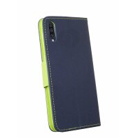 cofi1453® Buch Tasche "Fancy" kompatibel mit SAMSUNG GALAXY A70 (A705F) Handy Hülle Etui Brieftasche Schutzhülle mit Standfunktion, Kartenfach Blau-Grün