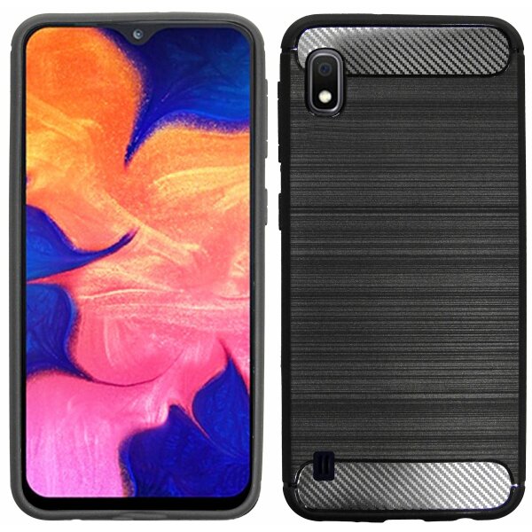 cofi1453® Silikon Hülle Carbon kompatibel mit SAMSUNG GALAXY A10 (A105F) TPU Case Soft Handyhülle Cover Schutzhülle Schwarz