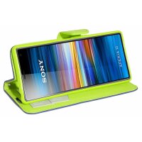 cofi1453® Buch Tasche "Fancy" kompatibel mit SONY XPERIA 10 Handy Hülle Etui Brieftasche Schutzhülle mit Standfunktion, Kartenfach Blau-Grün