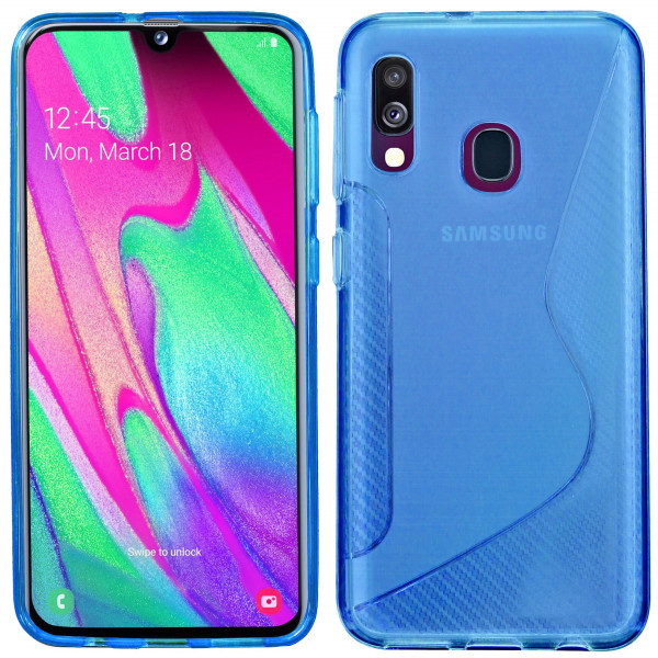 cofi1453® S-Line Hülle Bumper kompatibel mit Samsung Galaxy A40 (A405F) Silikonhülle Stoßfest Handyhülle TPU Case Cover Blau