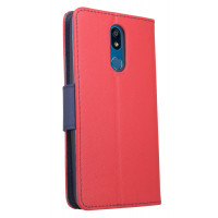 cofi1453® Buch Tasche "Fancy" kompatibel mit LG K40 Handy Hülle Etui Brieftasche Schutzhülle mit Standfunktion, Kartenfach Rot-Blau