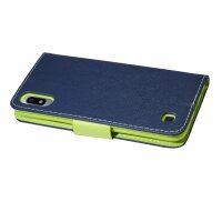 cofi1453® Buch Tasche "Fancy" kompatibel mit SAMSUNG GALAXY A10 (A105F) Handy Hülle Etui Brieftasche Schutzhülle mit Standfunktion, Kartenfach Blau-Grün