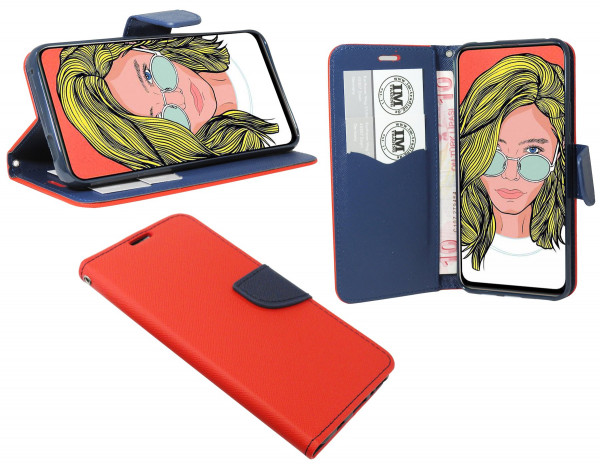 cofi1453® Buch Tasche "Fancy" kompatibel mit HUAWEI Y9 2019 Handy Hülle Etui Brieftasche Schutzhülle mit Standfunktion, Kartenfach Rot-Blau
