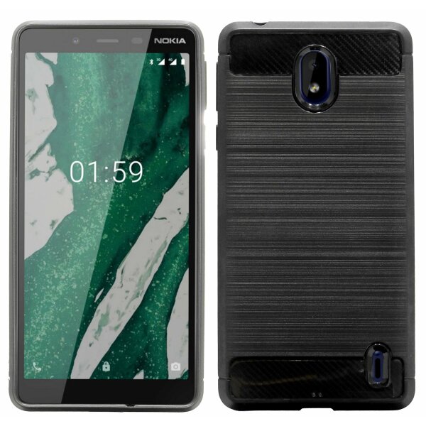 cofi1453® Silikon Hülle Carbon kompatibel mit NOKIA 1 PLUS Case TPU Soft Handyhülle Cover Schutzhülle Schwarz