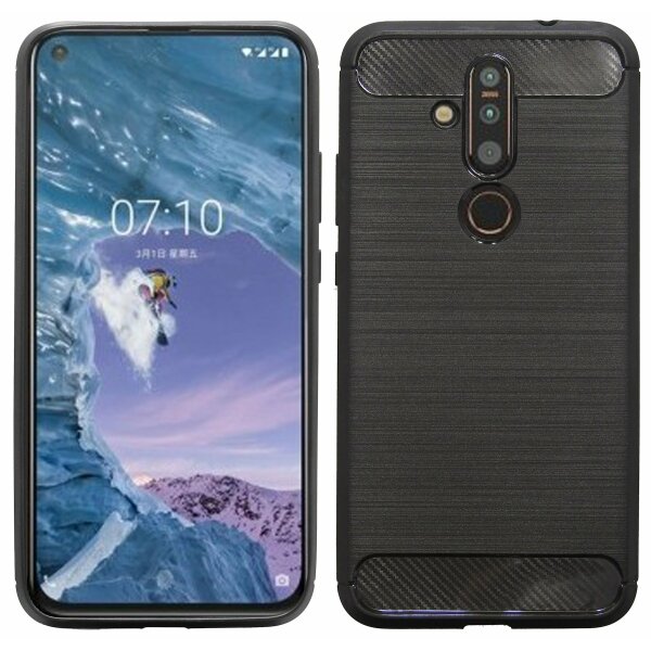 cofi1453® Silikon Hülle Carbon kompatibel mit NOKIA 6.2 Case TPU Soft Handyhülle Cover Schutzhülle Schwarz