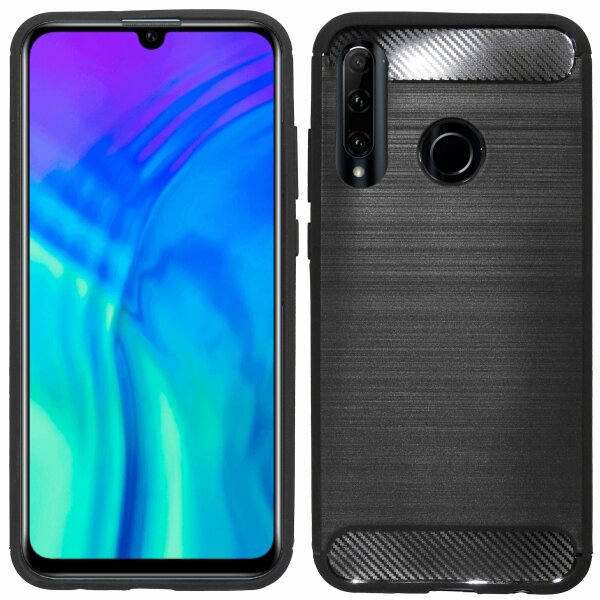 cofi1453® Silikon Hülle Carbon kompatibel mit HONOR 20 LITE Case TPU Soft Handyhülle Cover Schutzhülle Schwarz