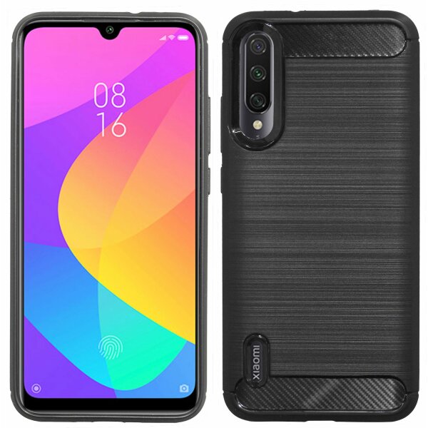 cofi1453® Silikon Hülle Carbon kompatibel mit XIAOMI MI A3 Case TPU Soft Handyhülle Cover Schutzhülle Schwarz