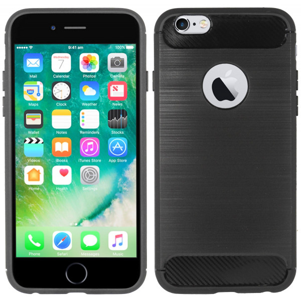 cofi1453® Silikon Hülle Carbon kompatibel mit iPhone 6 / 6S TPU Case Soft Handyhülle Cover Schutzhülle Schwarz