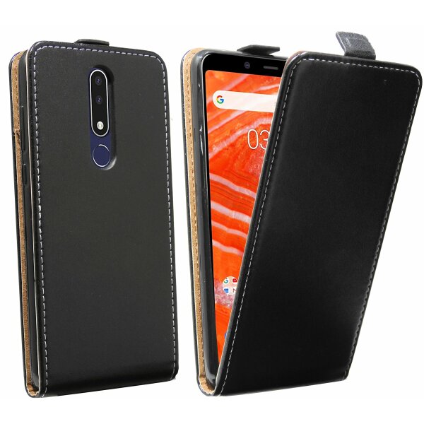 cofi1453® Flip Case kompatibel mit NOKIA 3.1 PLUS Handy Tasche vertikal aufklappbar Schutzhülle Klapp Hülle Schwarz