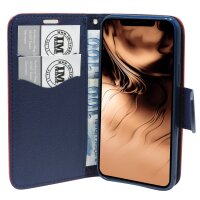 cofi1453® Buch Tasche Fancy kompatibel mit iPhone 11 Handy Hülle Etui Brieftasche Schutzhülle mit Standfunktion, Kartenfach Rot-Blau