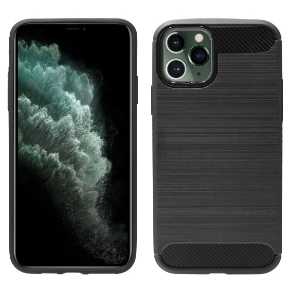 cofi1453® Silikon Hülle Carbon kompatibel mit iPhone 11 Pro TPU Case Soft Handyhülle Cover Schutzhülle Schwarz