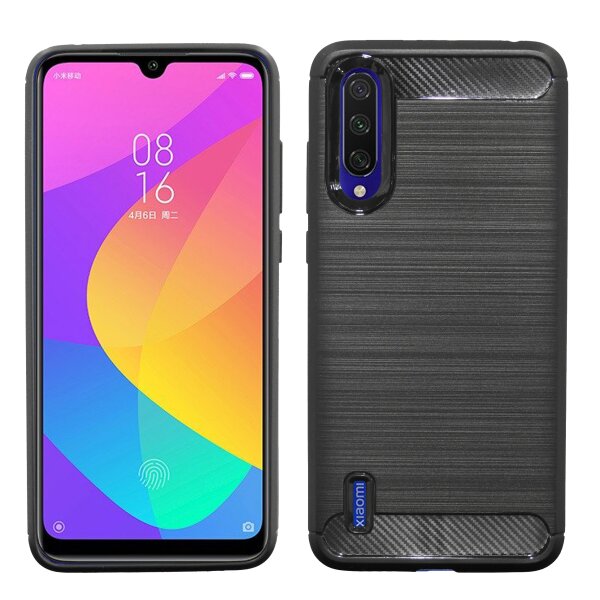 cofi1453® Silikon Hülle Carbon kompatibel mit XIAOMI MI A3 LITE Case TPU Soft Handyhülle Cover Schutzhülle Schwarz