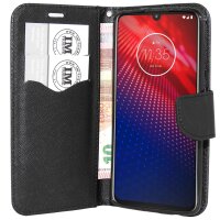 cofi1453® Buch Tasche "Fancy" kompatibel mit MOTOROLA MOTO Z4 Handy Hülle Etui Brieftasche Schutzhülle mit Standfunktion, Kartenfach Schwarz