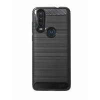 cofi1453® Silikon Hülle Carbon kompatibel mit MOTOROLA ONE ACTION TPU Case Soft Handyhülle Cover Schutzhülle Schwarz