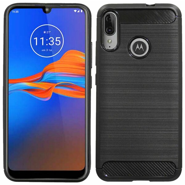 cofi1453® Silikon Hülle Carbon kompatibel mit MOTOROLA MOTO E6 PLUS TPU Case Soft Handyhülle Cover Schutzhülle Schwarz