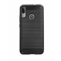 cofi1453® Silikon Hülle Carbon kompatibel mit MOTOROLA MOTO E6 PLUS TPU Case Soft Handyhülle Cover Schutzhülle Schwarz