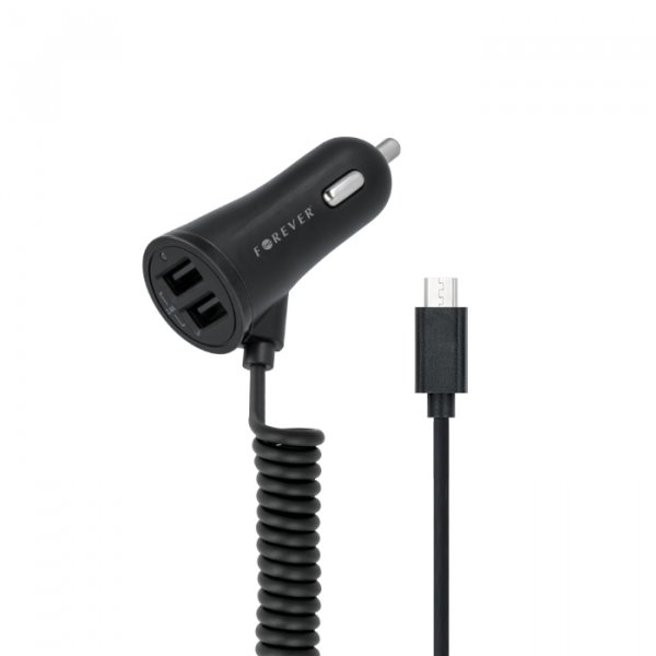 Kfz Charger Micro-USB mit 2 USB-Ports Universal 3,4A kompatibel mit Smartphone Tablet Akkulader Ladegerät Auto Lkw Pkw Wagen Ladekabel Kabel Schwarz
