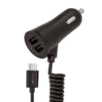 Kfz Charger Micro-USB mit 2 USB-Ports Universal 3,4A kompatibel mit Smartphone Tablet Akkulader Ladegerät Auto Lkw Pkw Wagen Ladekabel Kabel Schwarz