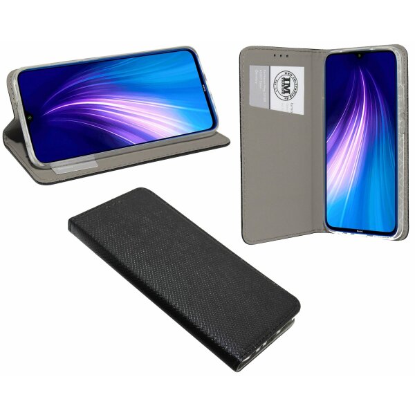 cofi1453® Buch Tasche "Smart" kompatibel mit XIAOMI REDMI NOTE 8 Handy Hülle Etui Brieftasche Schutzhülle mit Standfunktion, Kartenfach Schwarz