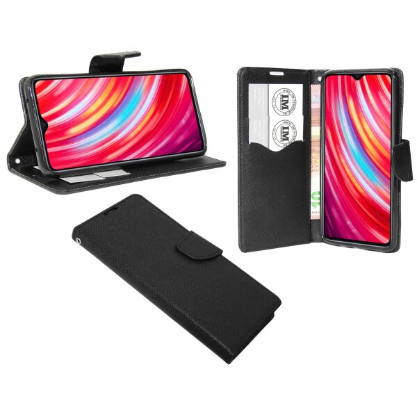 cofi1453® Buch Tasche "Fancy" kompatibel mit XIAOMI REDMI NOTE 8 PRO Handy Hülle Etui Brieftasche Schutzhülle mit Standfunktion, Kartenfach Schwarz