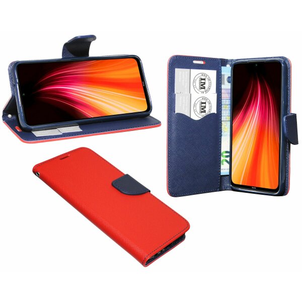 cofi1453® Buch Tasche "Fancy" kompatibel mit XIAOMI REDMI NOTE 8 Handy Hülle Etui Brieftasche Schutzhülle mit Standfunktion, Kartenfach Rot-Blau