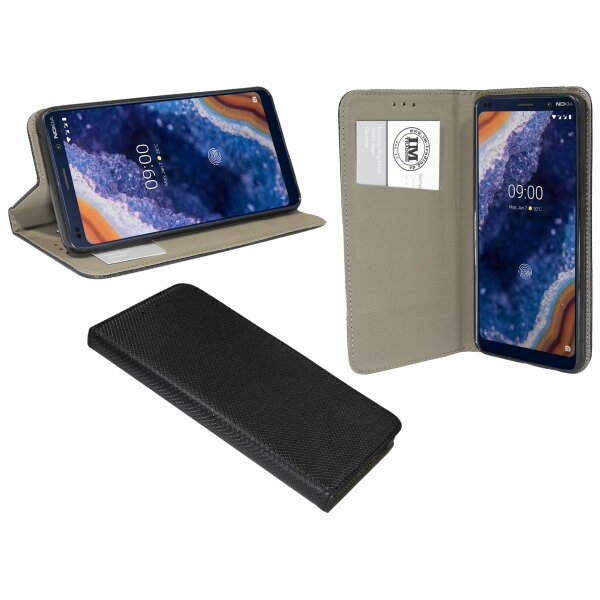 cofi1453® Buch Tasche "Smart" kompatibel mit NOKIA 9 PUREVIEW Handy Hülle Etui Brieftasche Schutzhülle mit Standfunktion, Kartenfach Schwarz