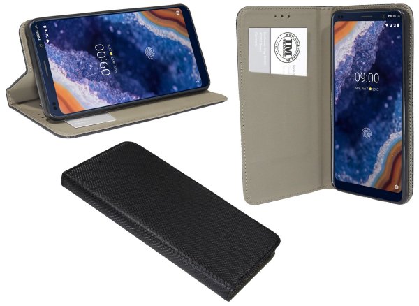cofi1453® Buch Tasche "Smart" kompatibel mit NOKIA 9 PUREVIEW Handy Hülle Etui Brieftasche Schutzhülle mit Standfunktion, Kartenfach Schwarz